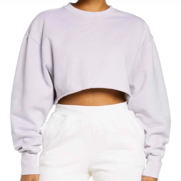 New Good American CROPPED & COOL SWEATSHIRT Sz 5=2XL in Light Lavender - Picture 1 of 11